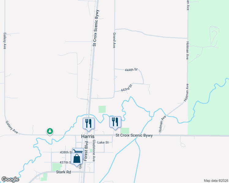 map of restaurants, bars, coffee shops, grocery stores, and more near 44222 Grand Avenue in Harris