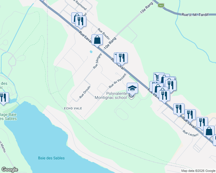 map of restaurants, bars, coffee shops, grocery stores, and more near 3398 Rue Marceau in Lac-Mégantic