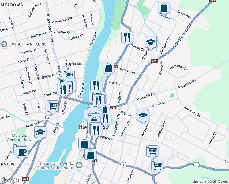 map of restaurants, bars, coffee shops, grocery stores, and more near 85 Alexander Street in New Glasgow