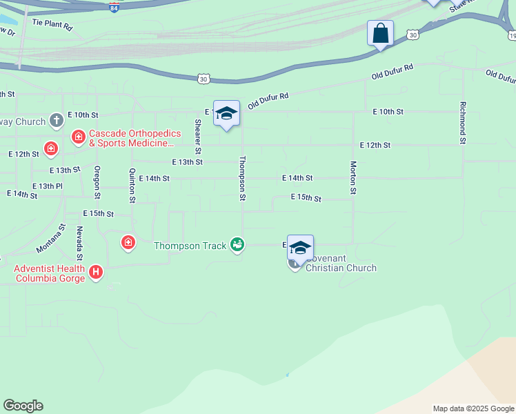 map of restaurants, bars, coffee shops, grocery stores, and more near 2415 East 16th Street in The Dalles