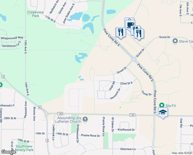 map of restaurants, bars, coffee shops, grocery stores, and more near 1344 Scout Drive in Sartell