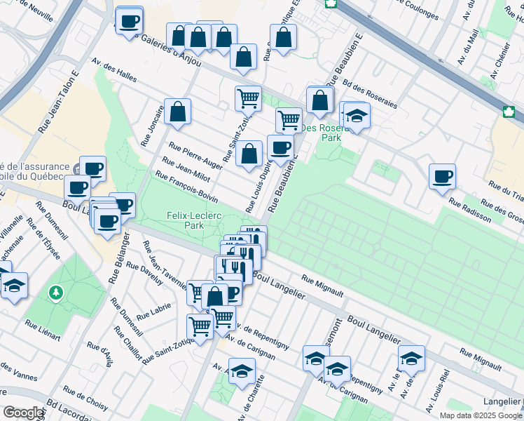 map of restaurants, bars, coffee shops, grocery stores, and more near in Montreal