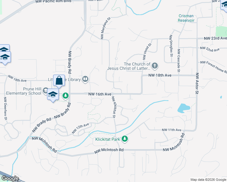 map of restaurants, bars, coffee shops, grocery stores, and more near 1635 Northwest Klickitat Street in Camas