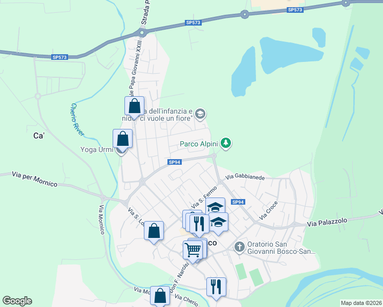 map of restaurants, bars, coffee shops, grocery stores, and more near 54 Via San Francesco D'Assisi in Palosco