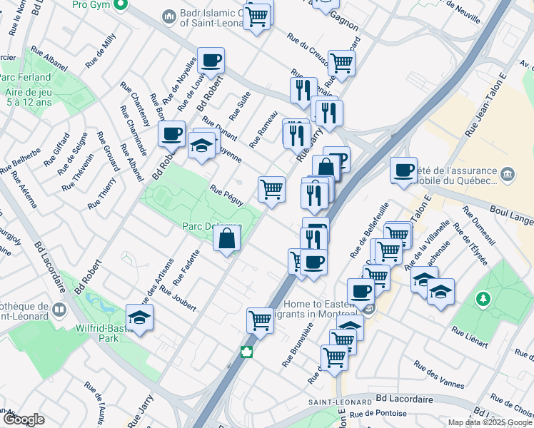 map of restaurants, bars, coffee shops, grocery stores, and more near 7965 Rue de la Salette in Montreal