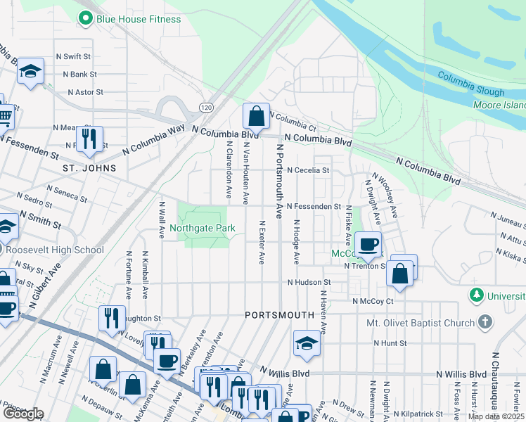 map of restaurants, bars, coffee shops, grocery stores, and more near in Portland
