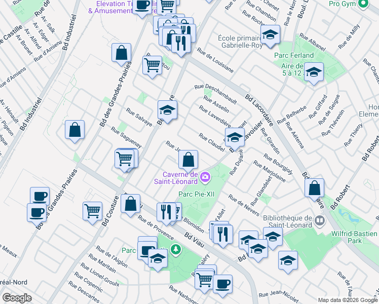 map of restaurants, bars, coffee shops, grocery stores, and more near 9035 Rue Jamay in Montréal
