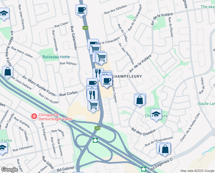 map of restaurants, bars, coffee shops, grocery stores, and more near in Laval