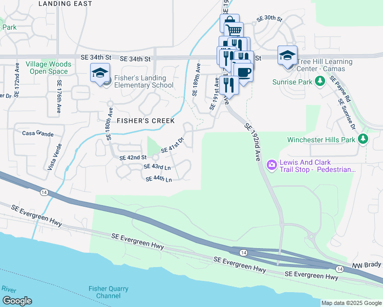 map of restaurants, bars, coffee shops, grocery stores, and more near 4140 Southeast 187th Place in Vancouver