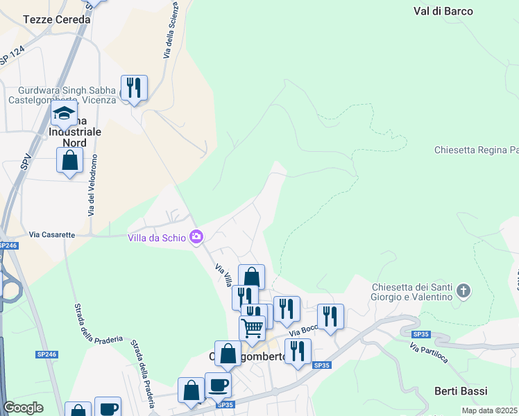 map of restaurants, bars, coffee shops, grocery stores, and more near 98 Via Pederiva in Castelgomberto