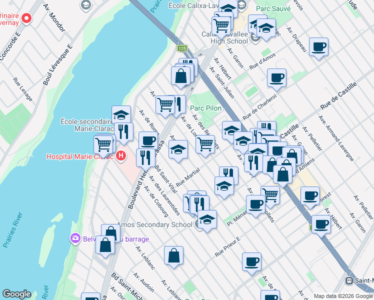 map of restaurants, bars, coffee shops, grocery stores, and more near 11117 Avenue Plaza in Montréal