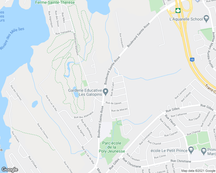map of restaurants, bars, coffee shops, grocery stores, and more near 3498 Boulevard Sainte-Rose in Laval