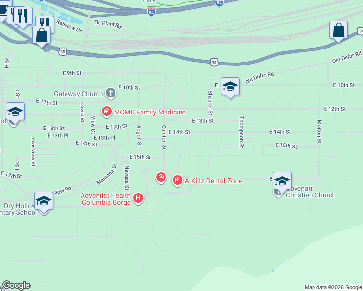 map of restaurants, bars, coffee shops, grocery stores, and more near 2003 East 15th Street in The Dalles