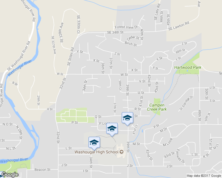 map of restaurants, bars, coffee shops, grocery stores, and more near 3698 U Street in Washougal
