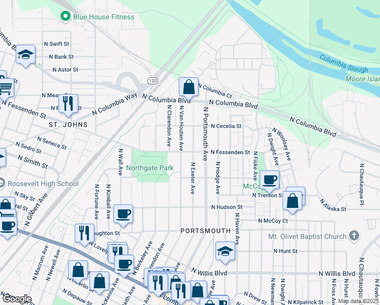 map of restaurants, bars, coffee shops, grocery stores, and more near in Portland