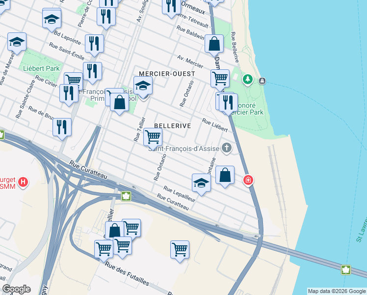 map of restaurants, bars, coffee shops, grocery stores, and more near 1949 Rue de Beaurivage in Montréal