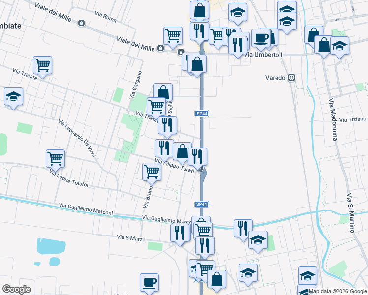 map of restaurants, bars, coffee shops, grocery stores, and more near 6/B Via Cesare Beccaria in Limbiate