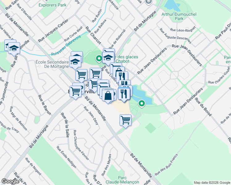 map of restaurants, bars, coffee shops, grocery stores, and more near 1030 Rue Lionel-Daunais in Boucherville