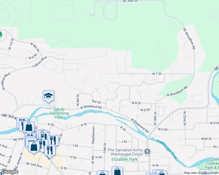 map of restaurants, bars, coffee shops, grocery stores, and more near 1929 North 10th Street in Washougal