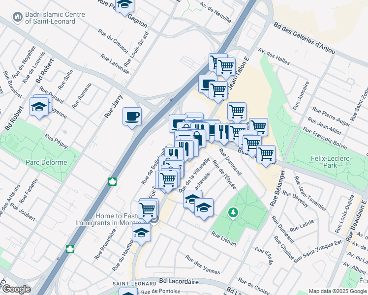 map of restaurants, bars, coffee shops, grocery stores, and more near in Montreal