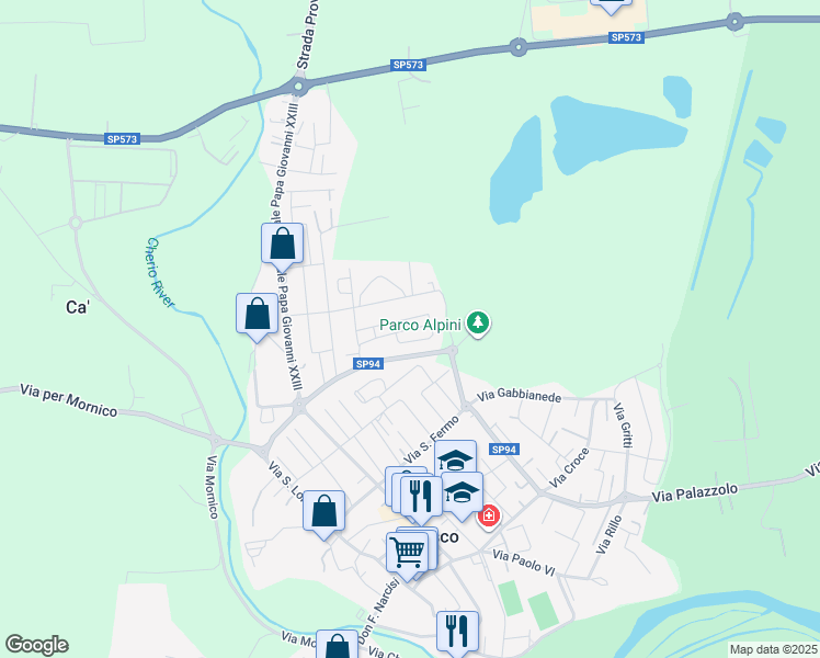 map of restaurants, bars, coffee shops, grocery stores, and more near 54 Via San Francesco D'Assisi in Palosco