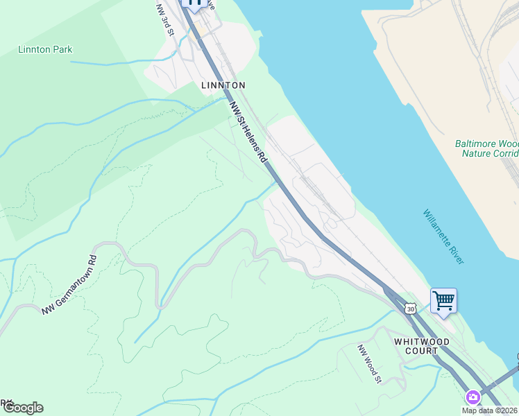 map of restaurants, bars, coffee shops, grocery stores, and more near 9843 Northwest Germantown Road in Portland