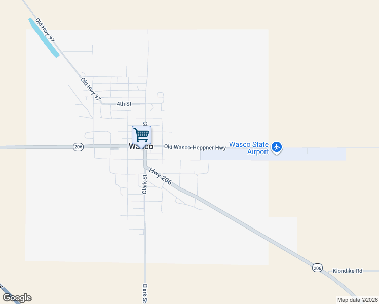 map of restaurants, bars, coffee shops, grocery stores, and more near Old Wasco-Heppner Highway in Wasco