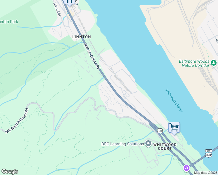 map of restaurants, bars, coffee shops, grocery stores, and more near 9685 Northwest Saint Helens Road in Portland