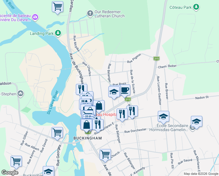 map of restaurants, bars, coffee shops, grocery stores, and more near 353 Rue Bélanger in Gatineau