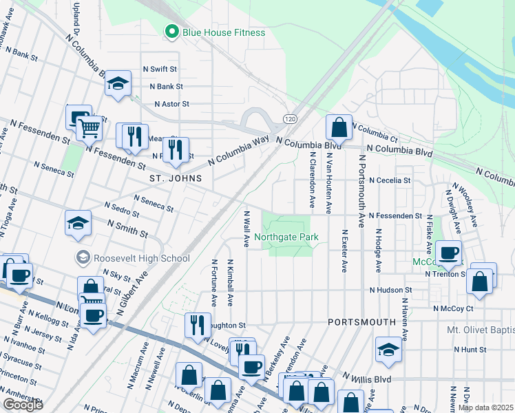 map of restaurants, bars, coffee shops, grocery stores, and more near in Portland