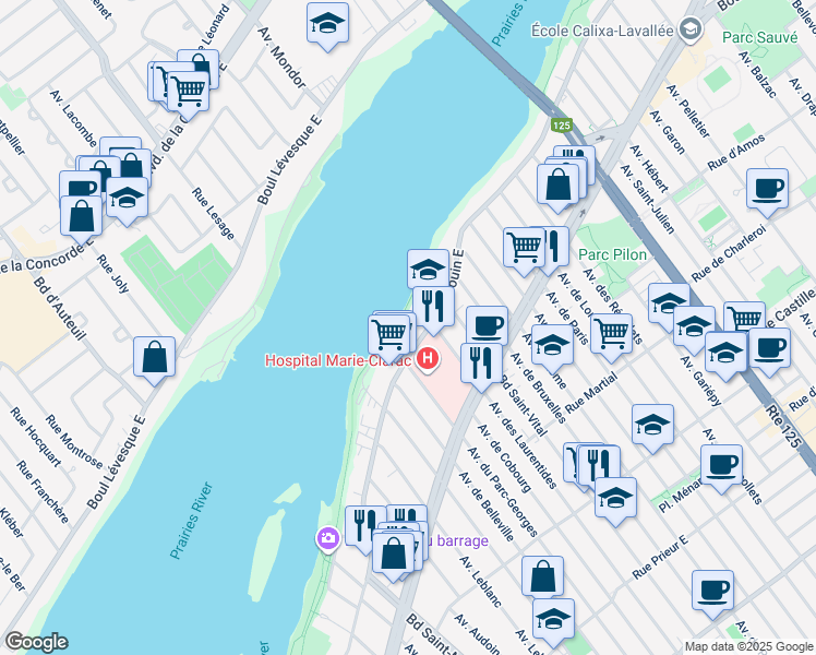 map of restaurants, bars, coffee shops, grocery stores, and more near 3581 Boulevard Gouin Est in Montréal
