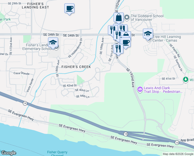 map of restaurants, bars, coffee shops, grocery stores, and more near 4117 Southeast 186th Place in Vancouver