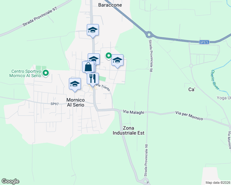 map of restaurants, bars, coffee shops, grocery stores, and more near 7 Via Guglielmo Marconi in Mornico Al Serio
