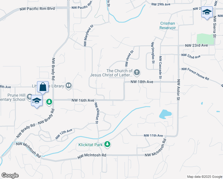 map of restaurants, bars, coffee shops, grocery stores, and more near 1672 Northwest Juneau Court in Camas