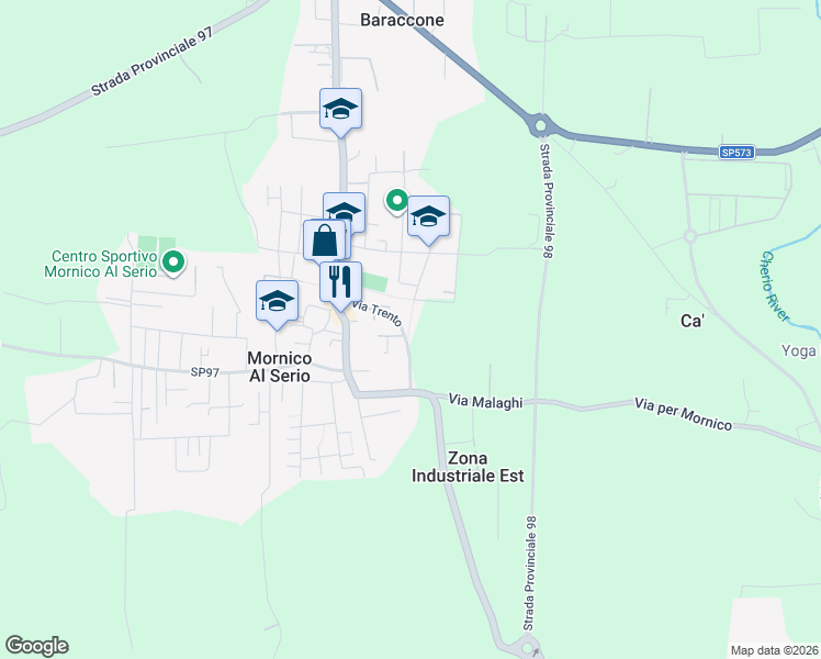 map of restaurants, bars, coffee shops, grocery stores, and more near 7 Via Guglielmo Marconi in Mornico Al Serio