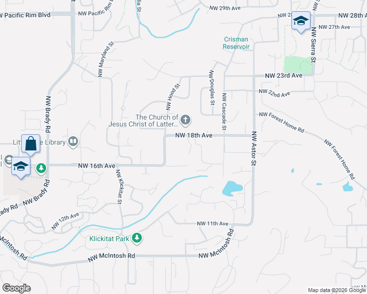 map of restaurants, bars, coffee shops, grocery stores, and more near 3027 Northwest 17th Avenue in Camas
