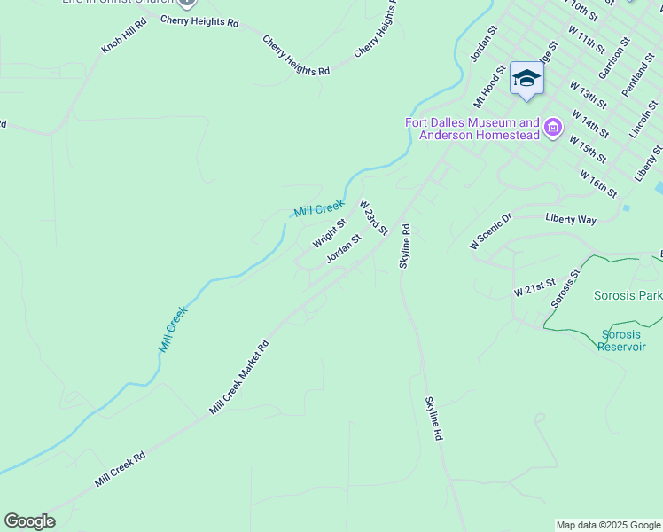 map of restaurants, bars, coffee shops, grocery stores, and more near 2529 Denton Street in The Dalles