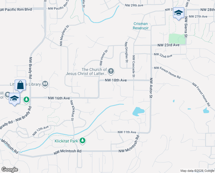 map of restaurants, bars, coffee shops, grocery stores, and more near 3123 Northwest 17th Avenue in Camas