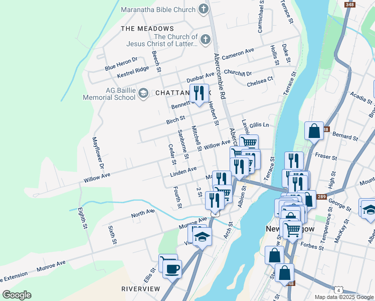 map of restaurants, bars, coffee shops, grocery stores, and more near 145 Willow Avenue in New Glasgow