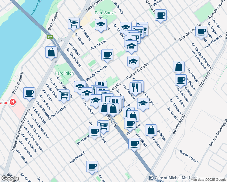 map of restaurants, bars, coffee shops, grocery stores, and more near 4232 Rue de Castille in Montréal
