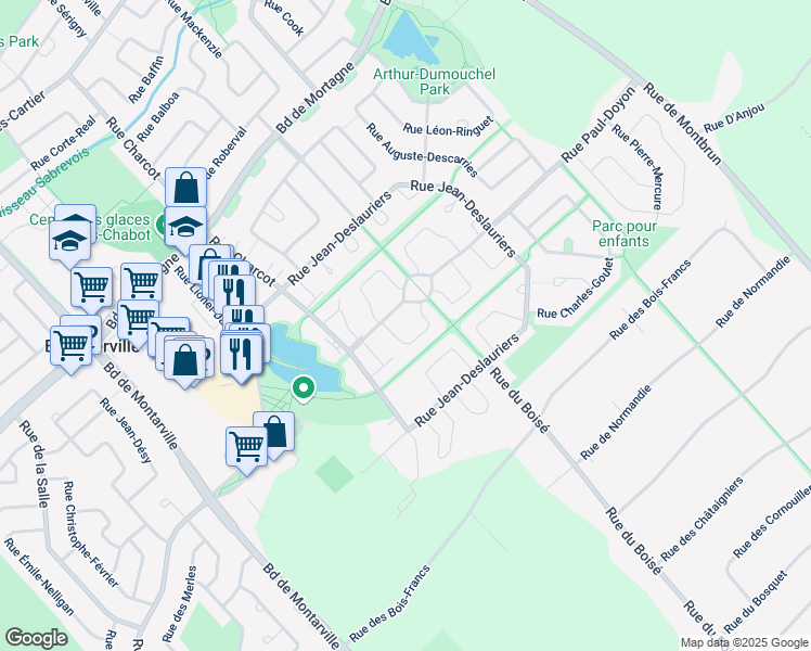 map of restaurants, bars, coffee shops, grocery stores, and more near 640 Rue Paul Doyon in Boucherville