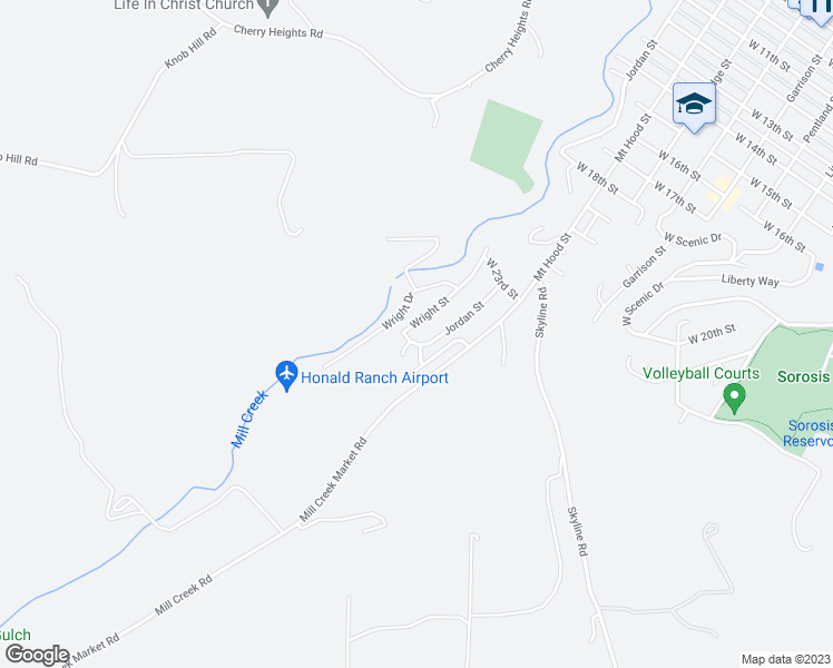 map of restaurants, bars, coffee shops, grocery stores, and more near 2540 Wright Street in The Dalles