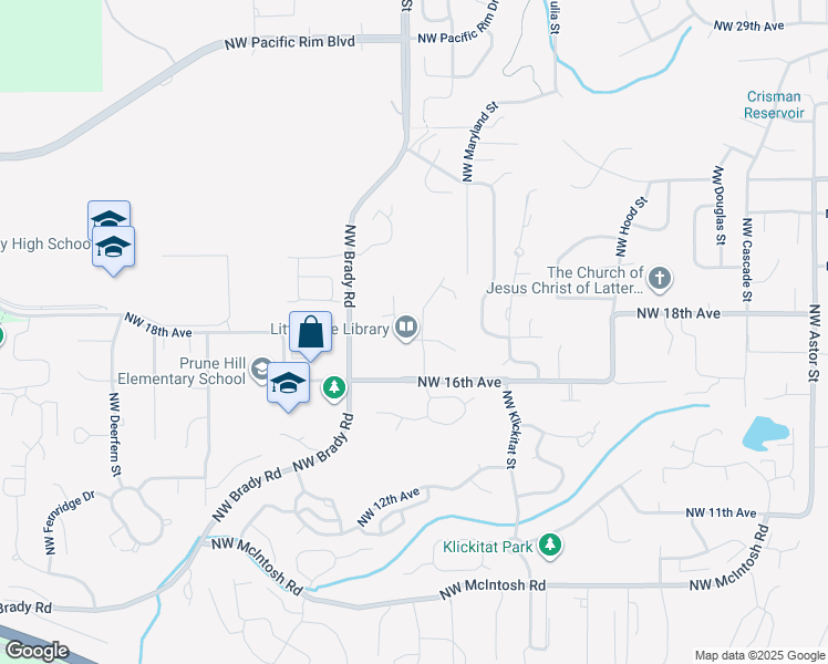 map of restaurants, bars, coffee shops, grocery stores, and more near 1818 Northwest Maryland Street in Camas