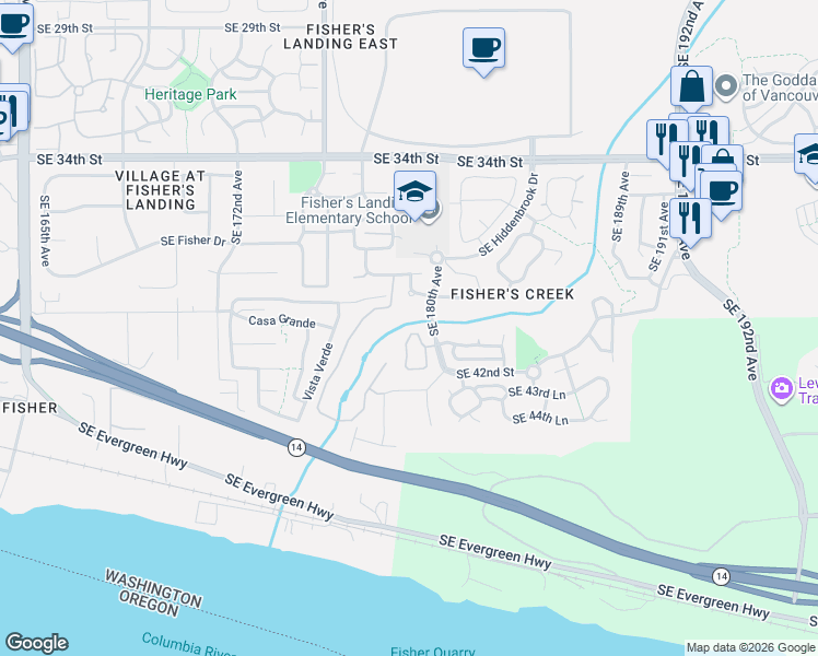 map of restaurants, bars, coffee shops, grocery stores, and more near 17952 Southeast 41st Loop in Vancouver