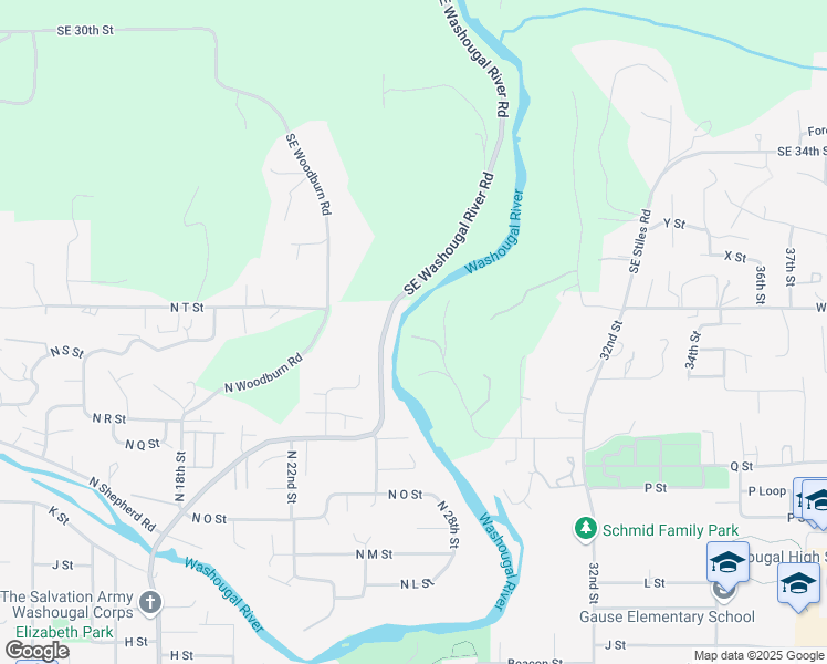 map of restaurants, bars, coffee shops, grocery stores, and more near 2620 R Street in Washougal