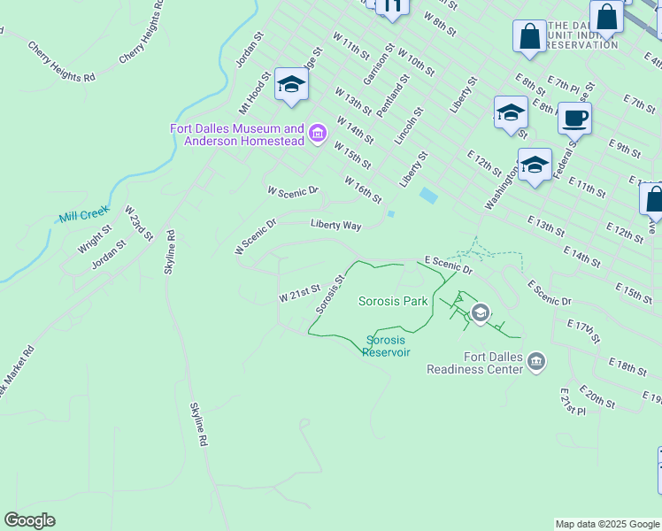 map of restaurants, bars, coffee shops, grocery stores, and more near 300 West 20th Street in The Dalles