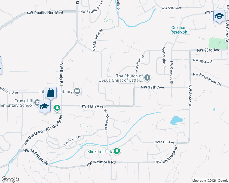 map of restaurants, bars, coffee shops, grocery stores, and more near 1829 Northwest Columbia Summit Drive in Camas