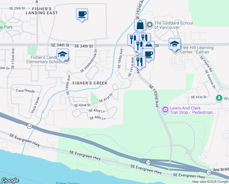 map of restaurants, bars, coffee shops, grocery stores, and more near 4006 Southeast 187th Loop in Vancouver