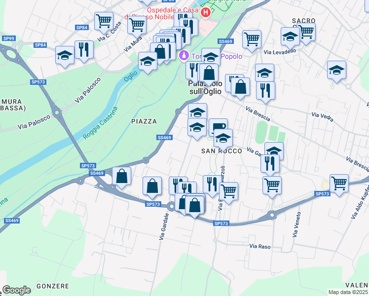 map of restaurants, bars, coffee shops, grocery stores, and more near 8 Via Gardale in Palazzolo sull'Oglio