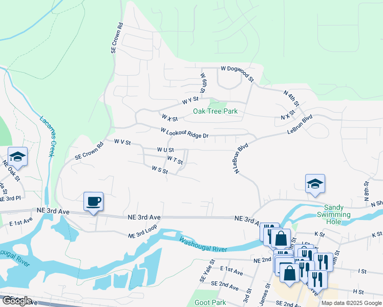 map of restaurants, bars, coffee shops, grocery stores, and more near 686 West U Street in Washougal